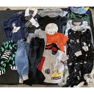 Mixed Brands 17pc Clothes Lot Boys 9-12M Multicolor Tops Pants Sleepers